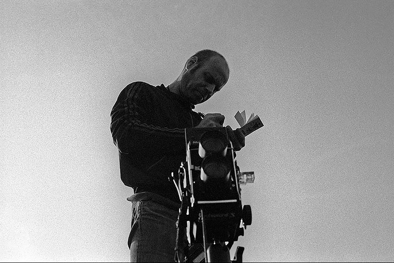 Michel Meijer is working on his photo project about cultural landscapes. In the foreground is his camera, a Mamiya C330S.