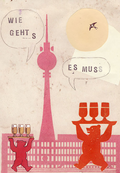 Zwei Bären tragen jeweils ein Tablett mit Bier am Berliner Fernsehturm. Collage: Tim Roeloffs.