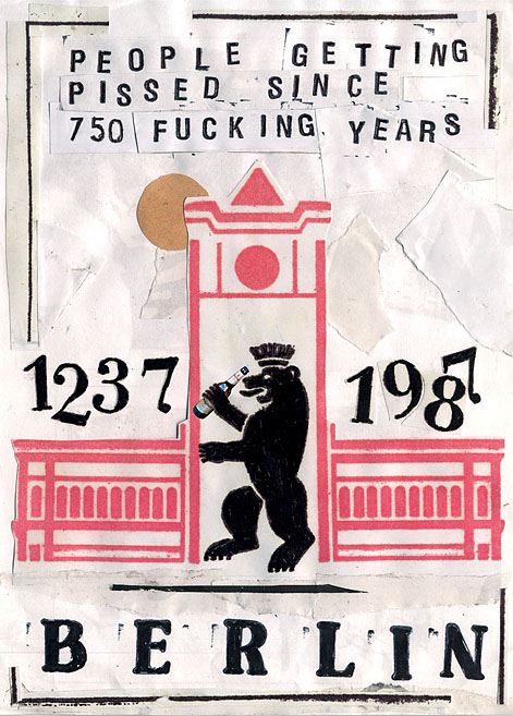 Der Berliner Bär trinkt Bier. Collage: Tim Roeloffs.