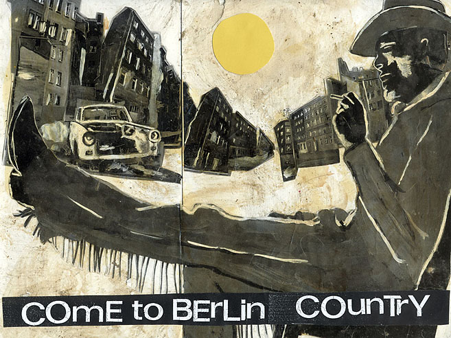 Ein Cowboy raucht eine Zigarette in Berlin. Collage: Tim Roeloffs.