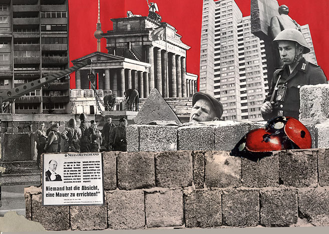 Der Bau der Berliner Mauer. Collage: Tim Roeloffs.