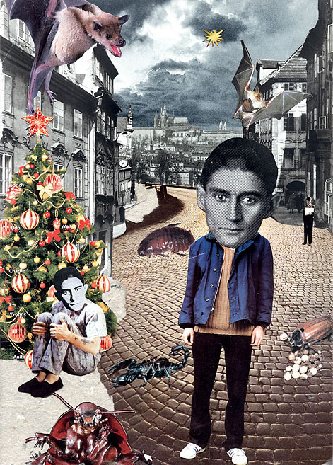 Franz Kafka auf der Straße. Collage: Tim Roeloffs.