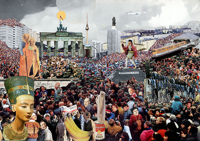 Die Bürger von Berlin beim Fall der Berliner Mauer. Collage: Tim Roeloffs.
